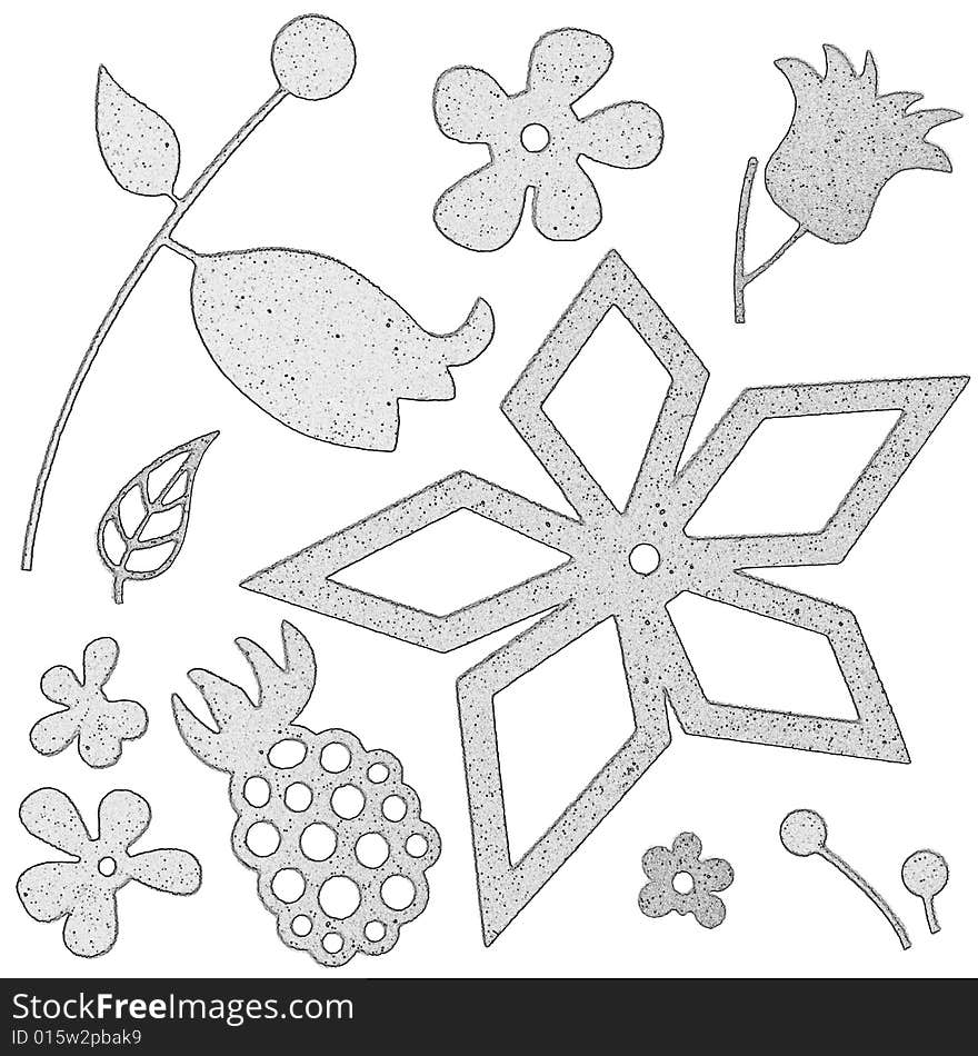 Textured modern floral design elements, illustration. Textured modern floral design elements, illustration