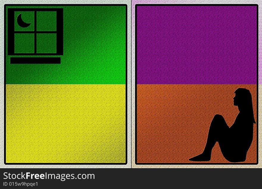 A colorated background with silhouette of woman for card. A colorated background with silhouette of woman for card