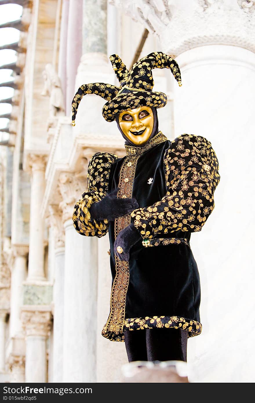 A Man In Costume At The Venice Carnival