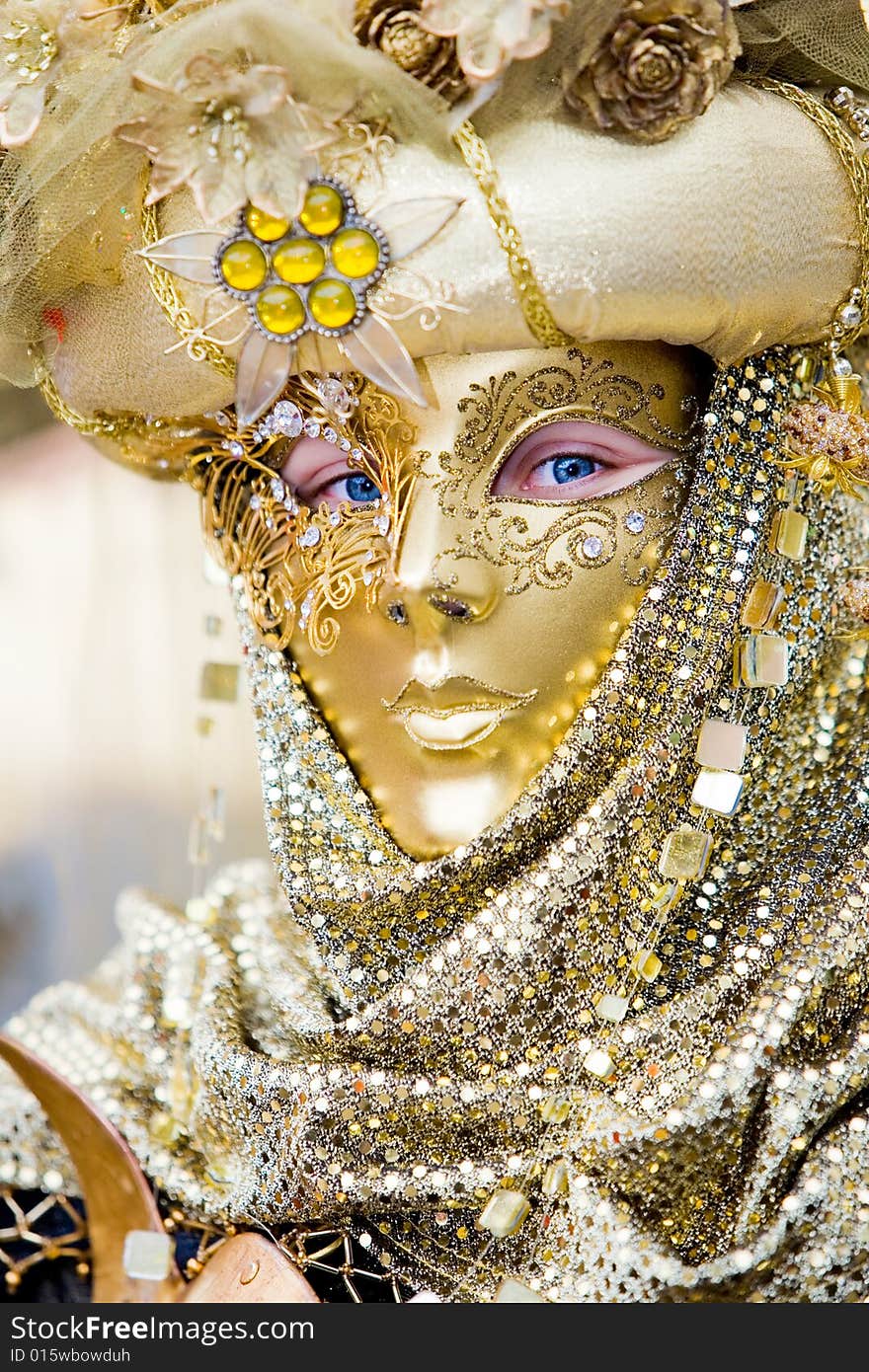 A Man In Costume At The Venice Carnival