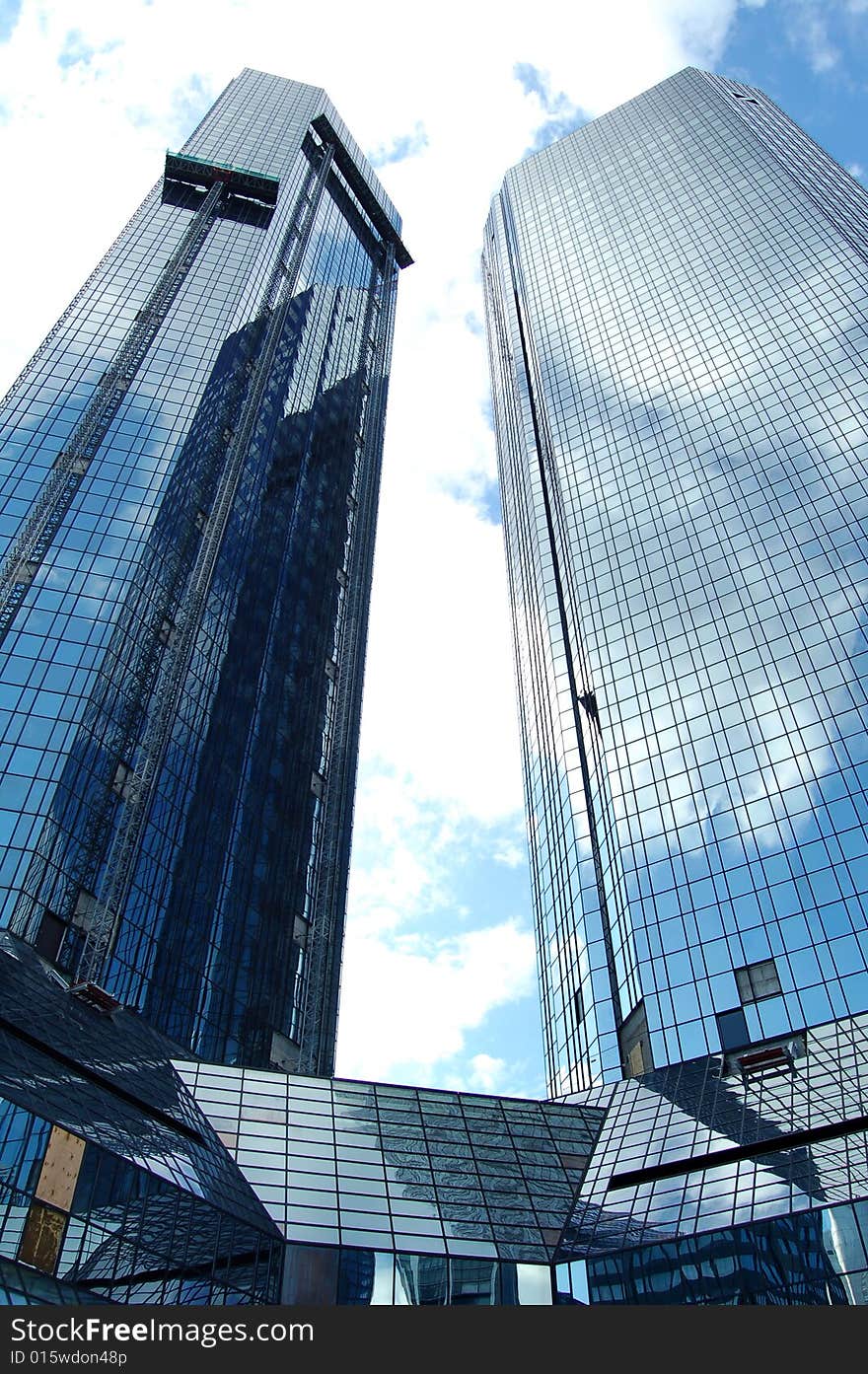 High modern skyscrapers on a background of the blue sky