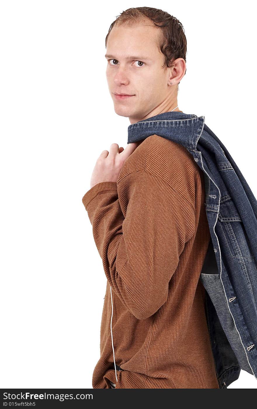 Young caucasian man wearing trendy clothes isolated on white background