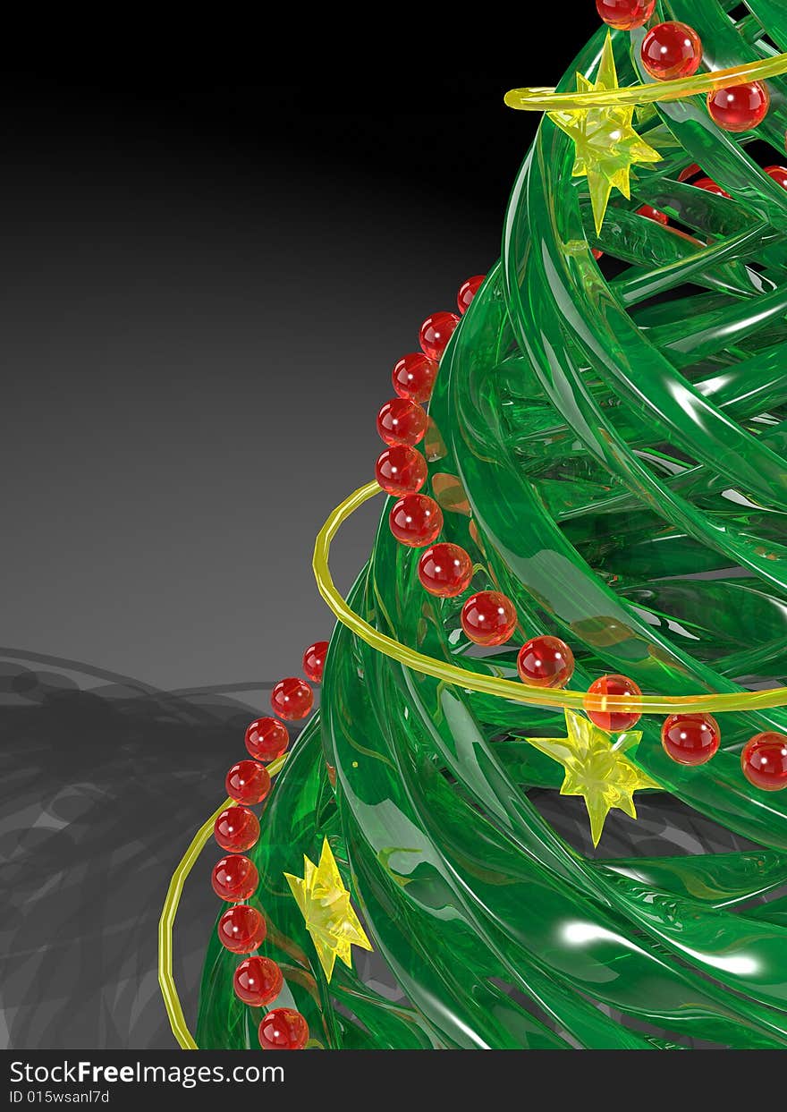 The rendered stylized Christmas glass pine tree. The rendered stylized Christmas glass pine tree