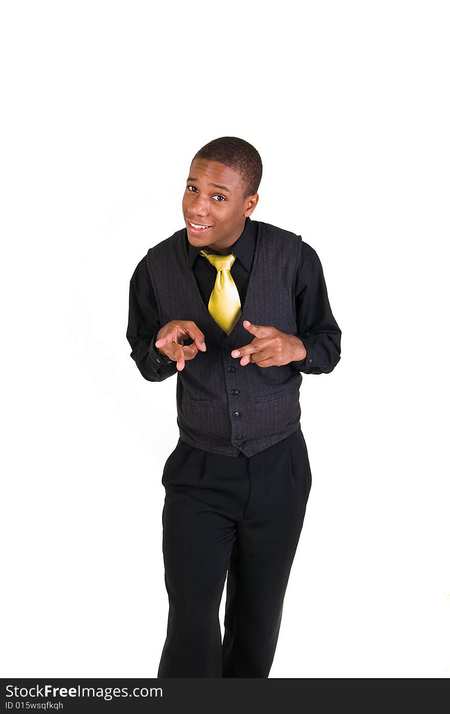 Young black man strikes a pose isolated on white background. Young black man strikes a pose isolated on white background