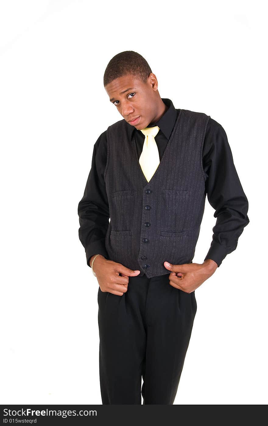 Young black man strikes a pose isolated on white background. Young black man strikes a pose isolated on white background