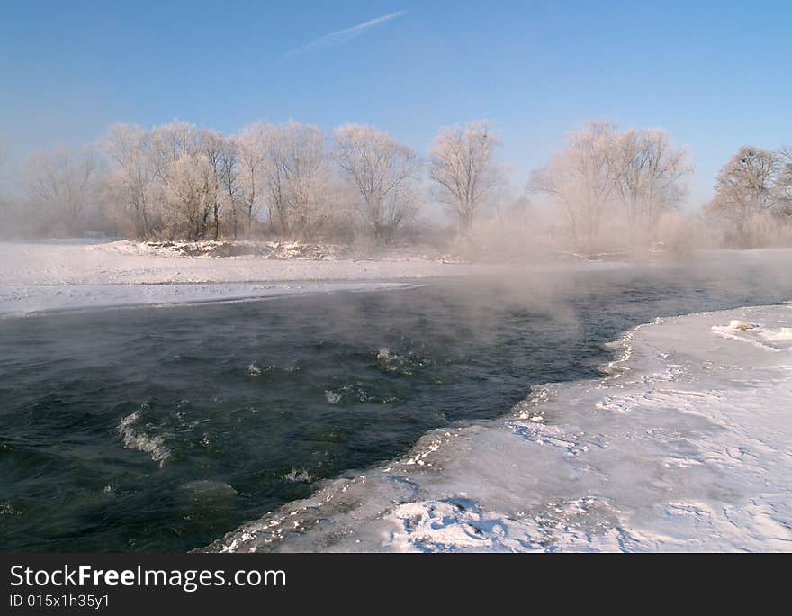 Riverheads of Ussuri in the winter morning