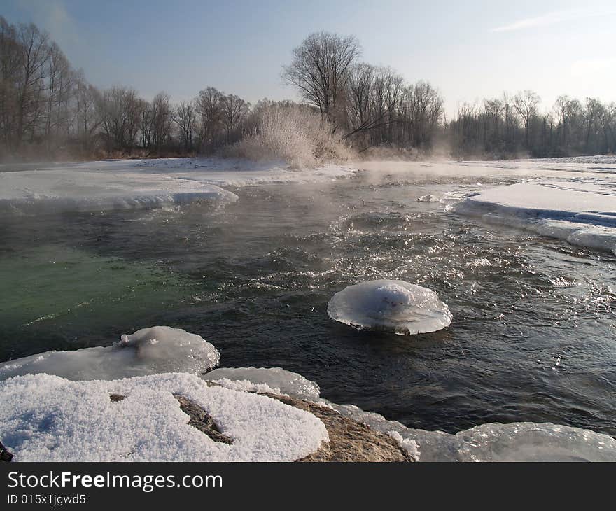 Riverheads of Ussuri in the winter morning