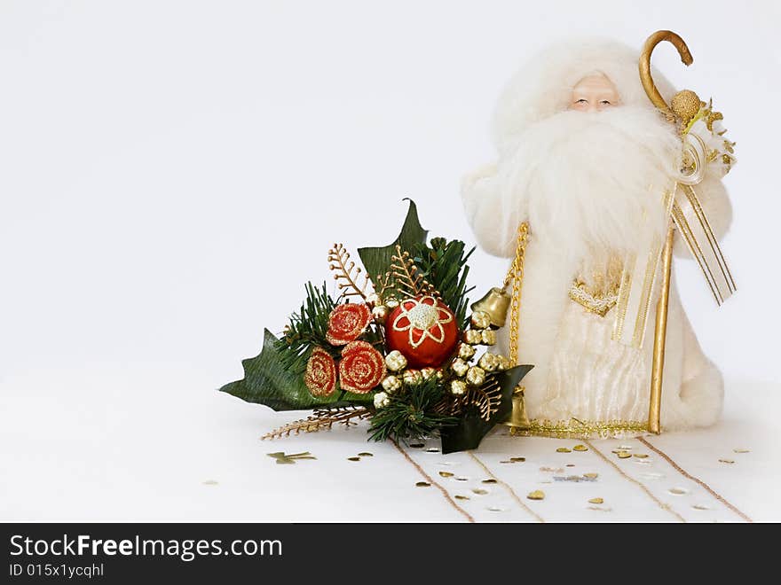 Christmas Santa with cone decoration  - copy space