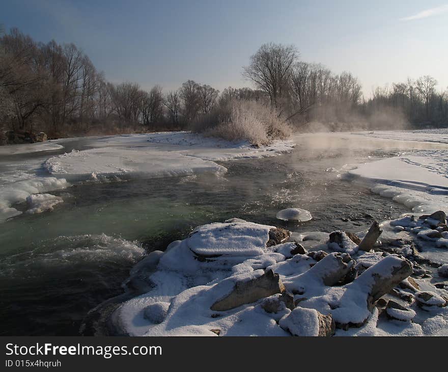 Riverheads of Ussuri in the winter morning