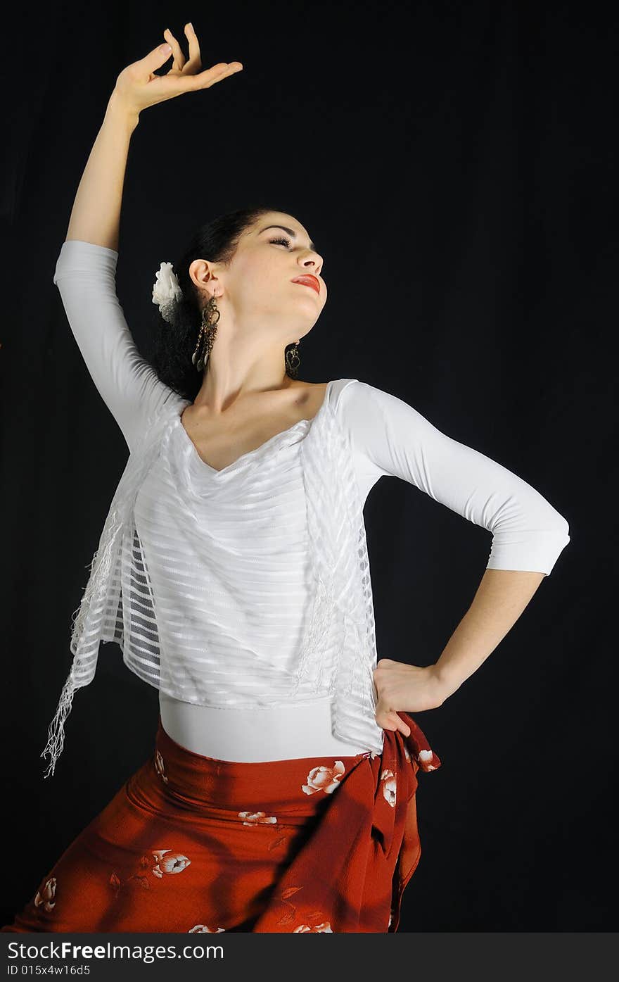 Portrait of young hispanic woman dancing flamenco. Portrait of young hispanic woman dancing flamenco