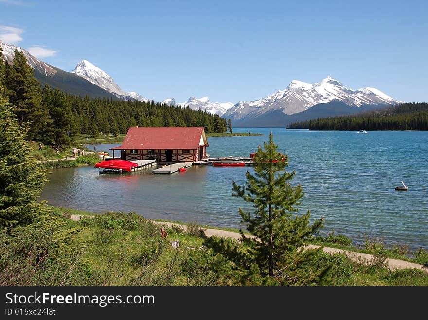 Magline lake on a sunny day Jasper National Park Alberta Canada