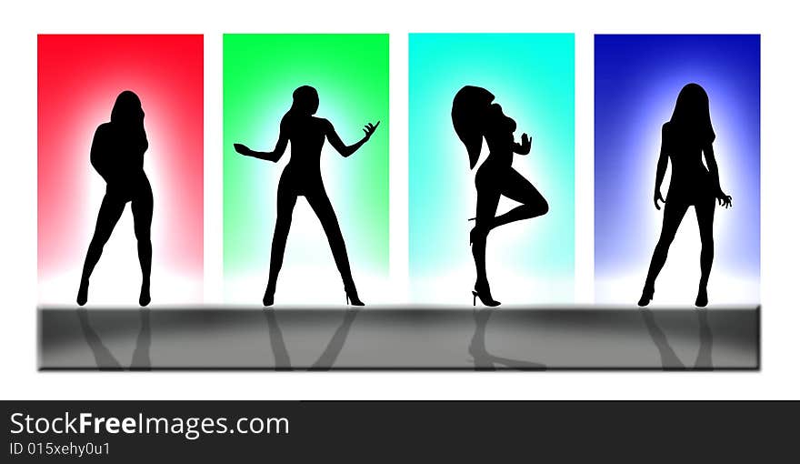 Women bodies in silhouette on a colorful background