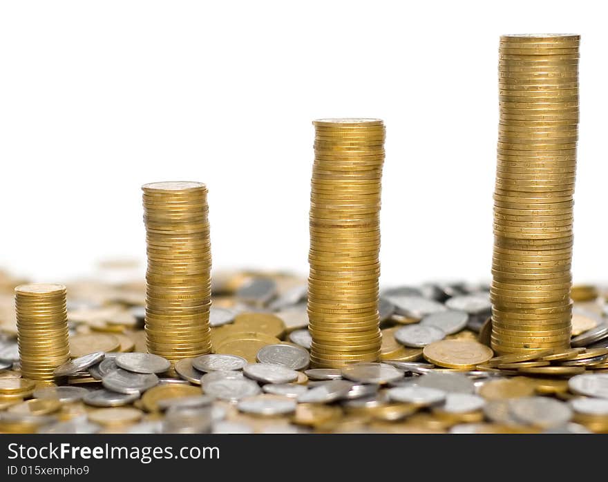 Isolated on the white background stack of coins. Isolated on the white background stack of coins