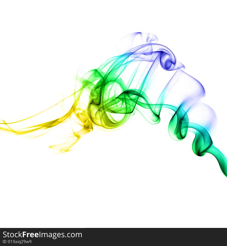 Vivid multicolored smoke forming waves on white background. Vivid multicolored smoke forming waves on white background