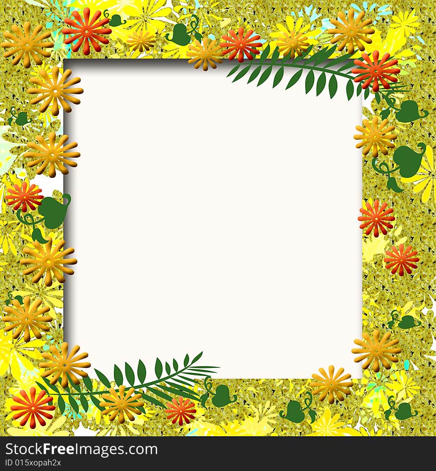 Autumn garden flowers frame white background illustrated. Autumn garden flowers frame white background illustrated