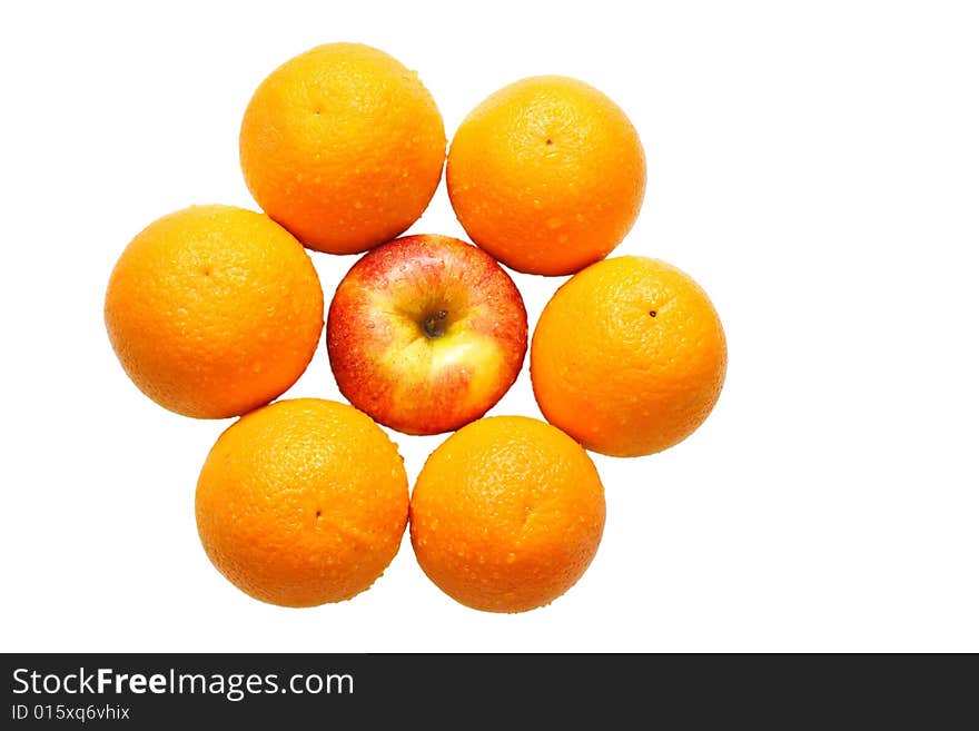 Apples and oranges isolated on a white background. Apples and oranges isolated on a white background