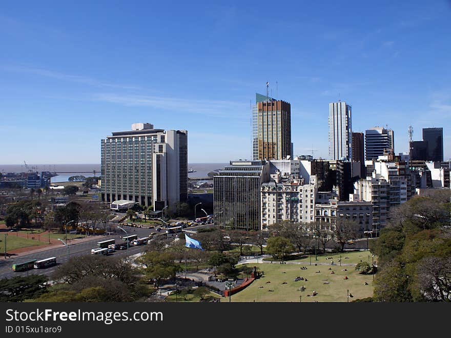 Aerial view of downtown Buenos Aires,river and parks. Aerial view of downtown Buenos Aires,river and parks