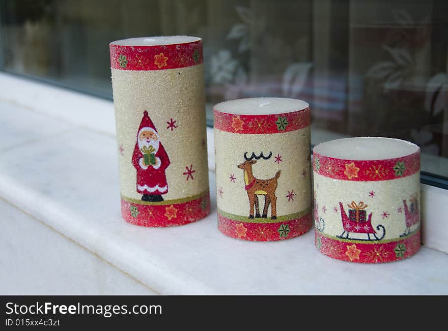 Window sill with christmas decoration. Window sill with christmas decoration