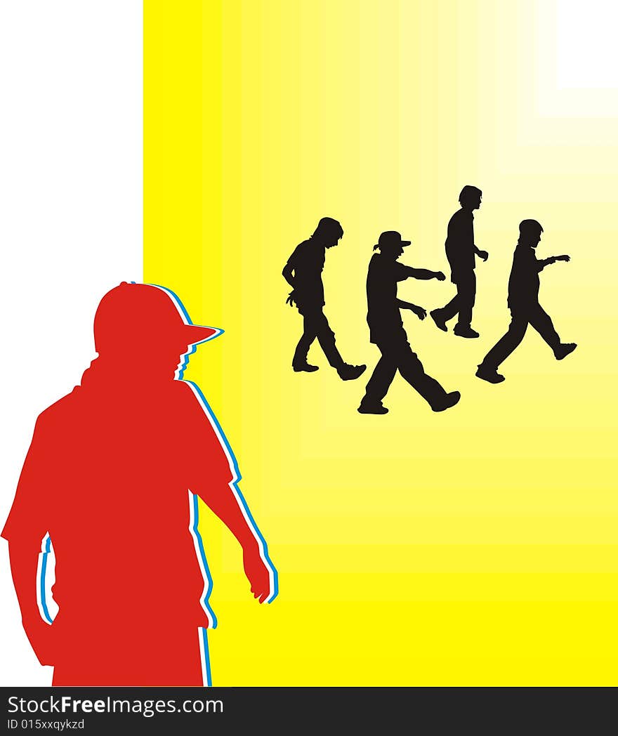 Color silhouettes of young people. Color silhouettes of young people