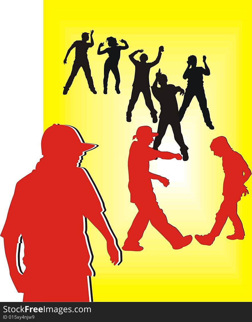 Color silhouettes of young people. Color silhouettes of young people