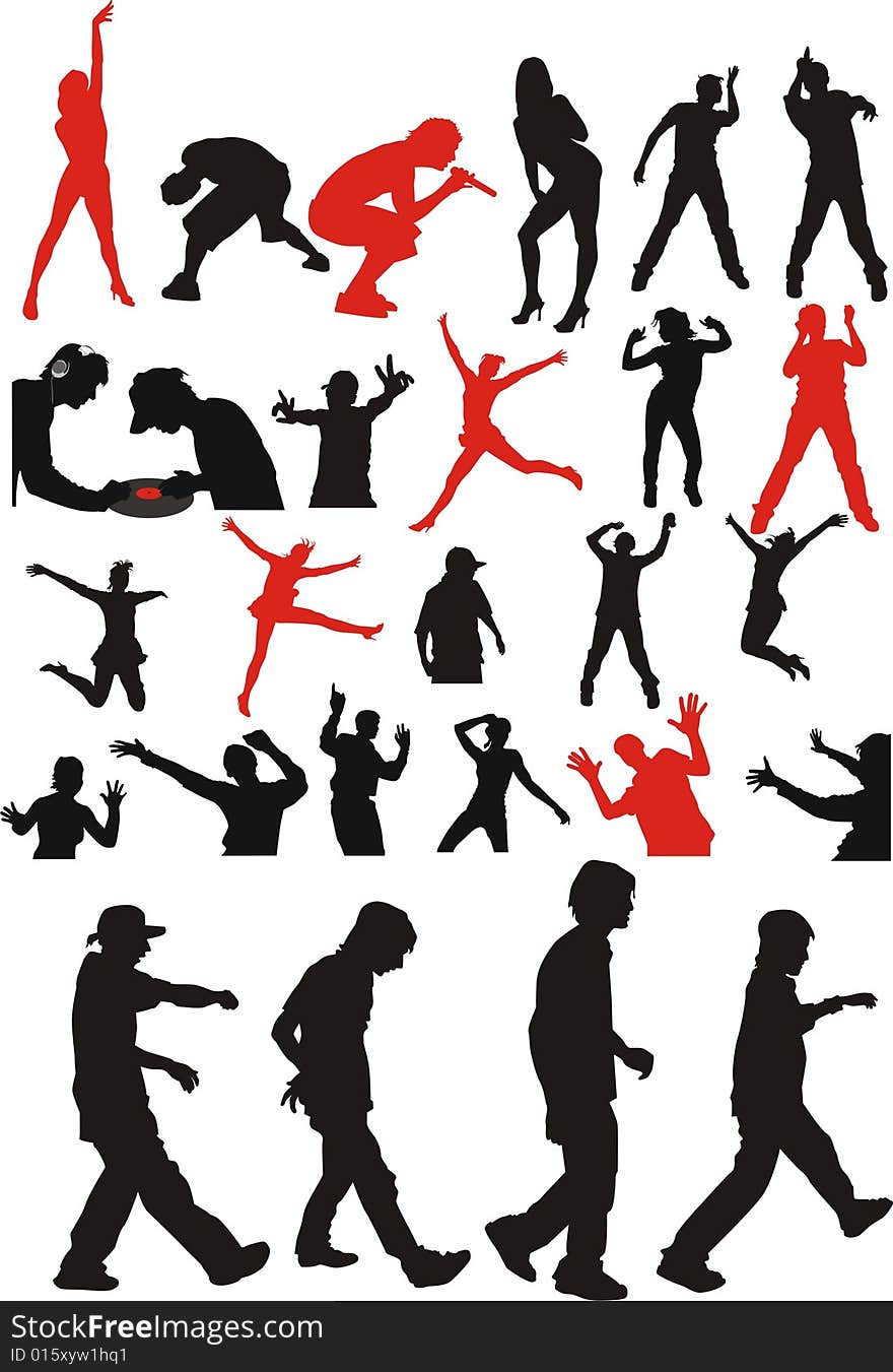 Color silhouettes of young people