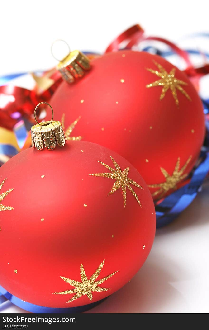 Christmas red ball on white background.