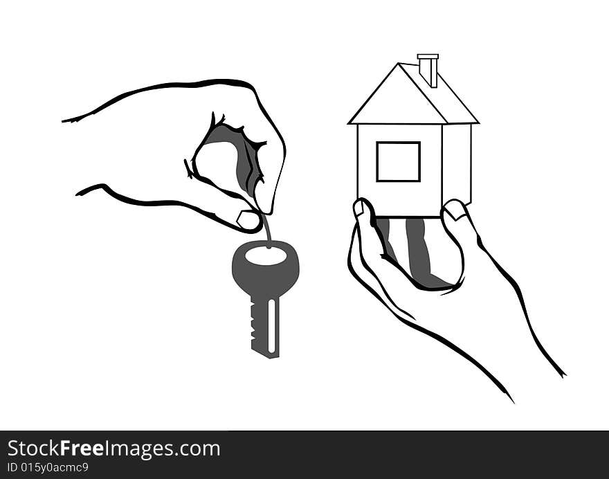 Vectors hands with keys from the house, a symbol of real estate. Vectors hands with keys from the house, a symbol of real estate