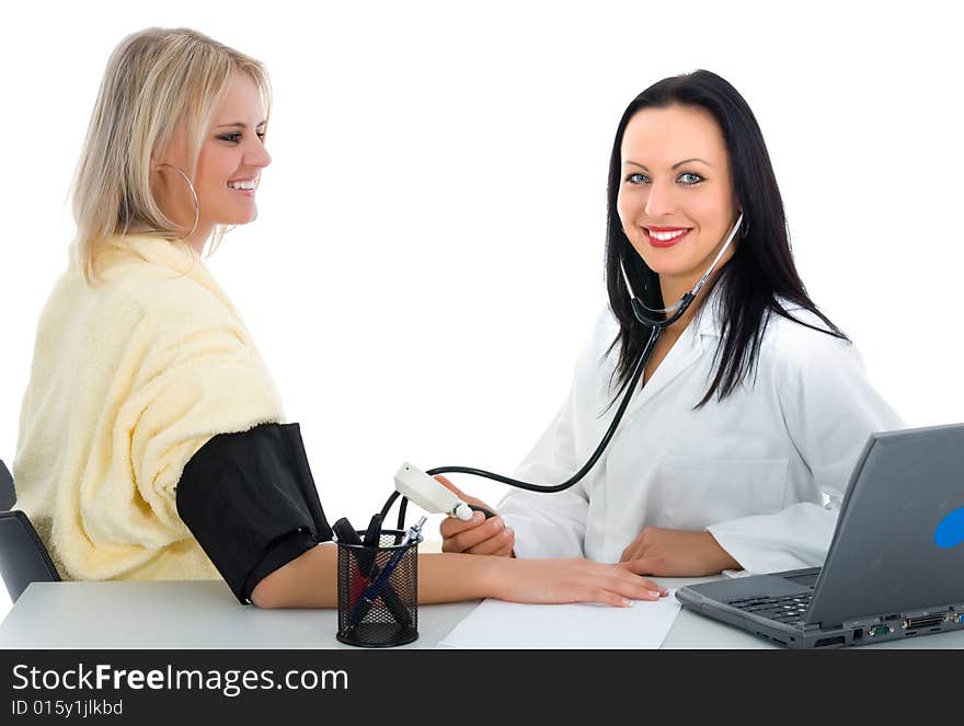 Doctor and patient on white background