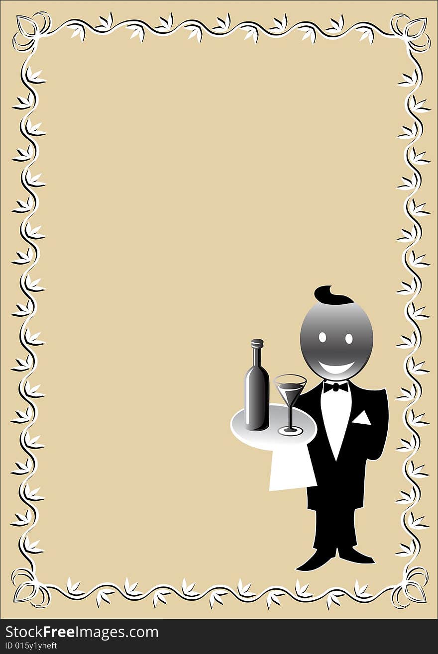 Vector drawing restaurant menu patterned and waiter