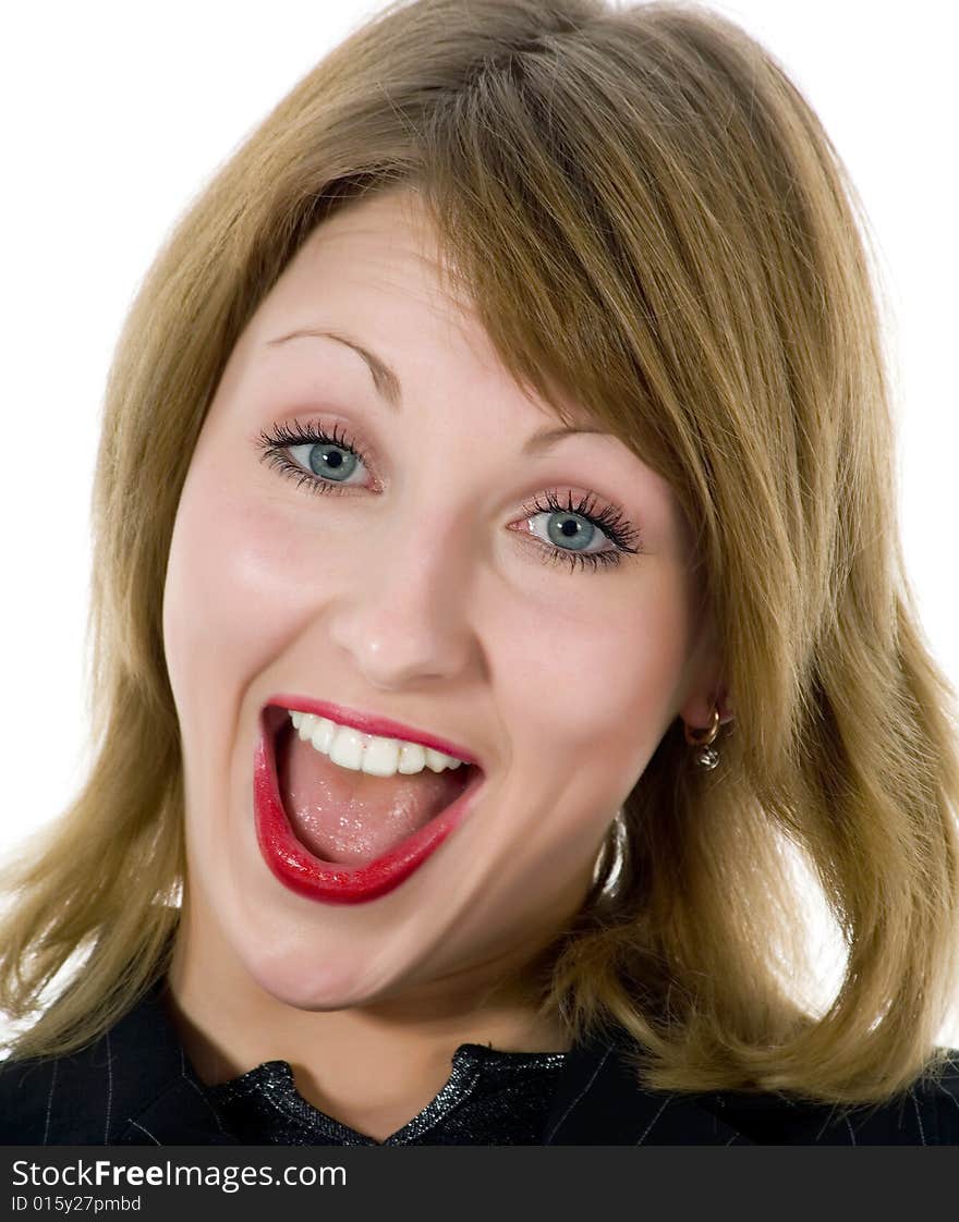 Expressive woman on white background