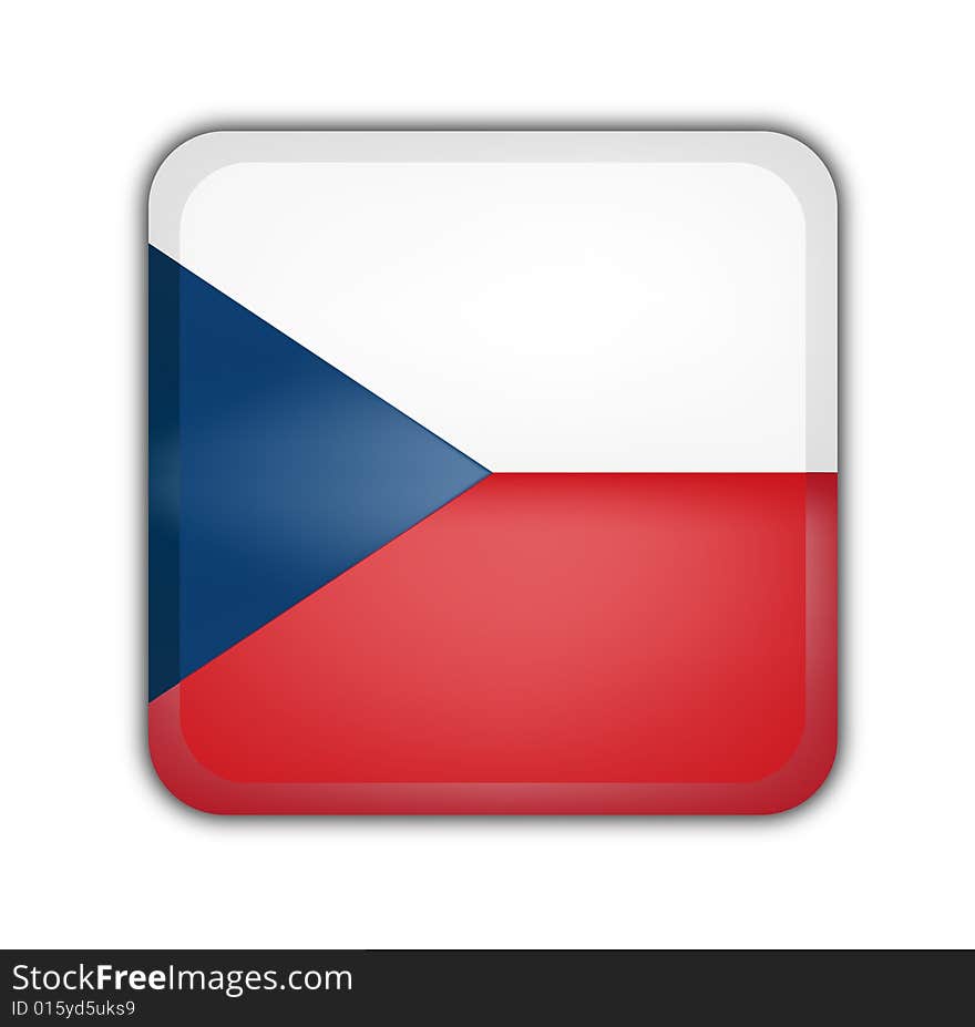 Flag of czech republic, square button on white background