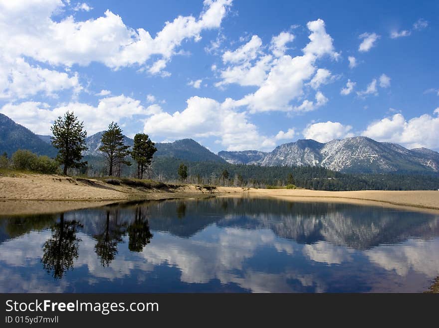 A landscape that reflects in the water. A landscape that reflects in the water