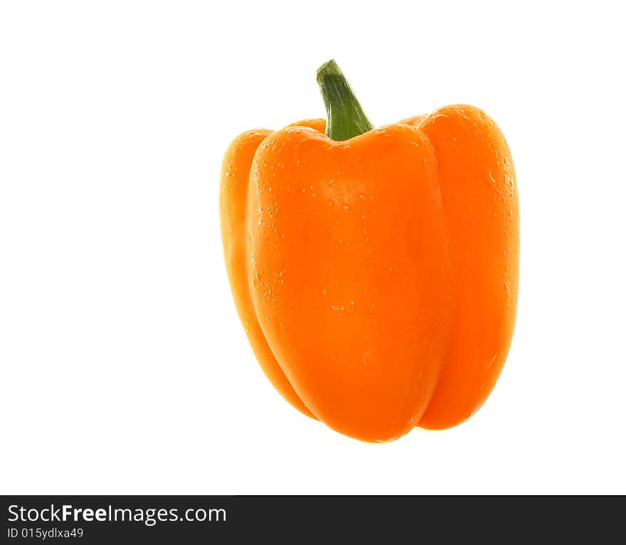 Dewy Orange bell pepper, Isolated on White. Dewy Orange bell pepper, Isolated on White