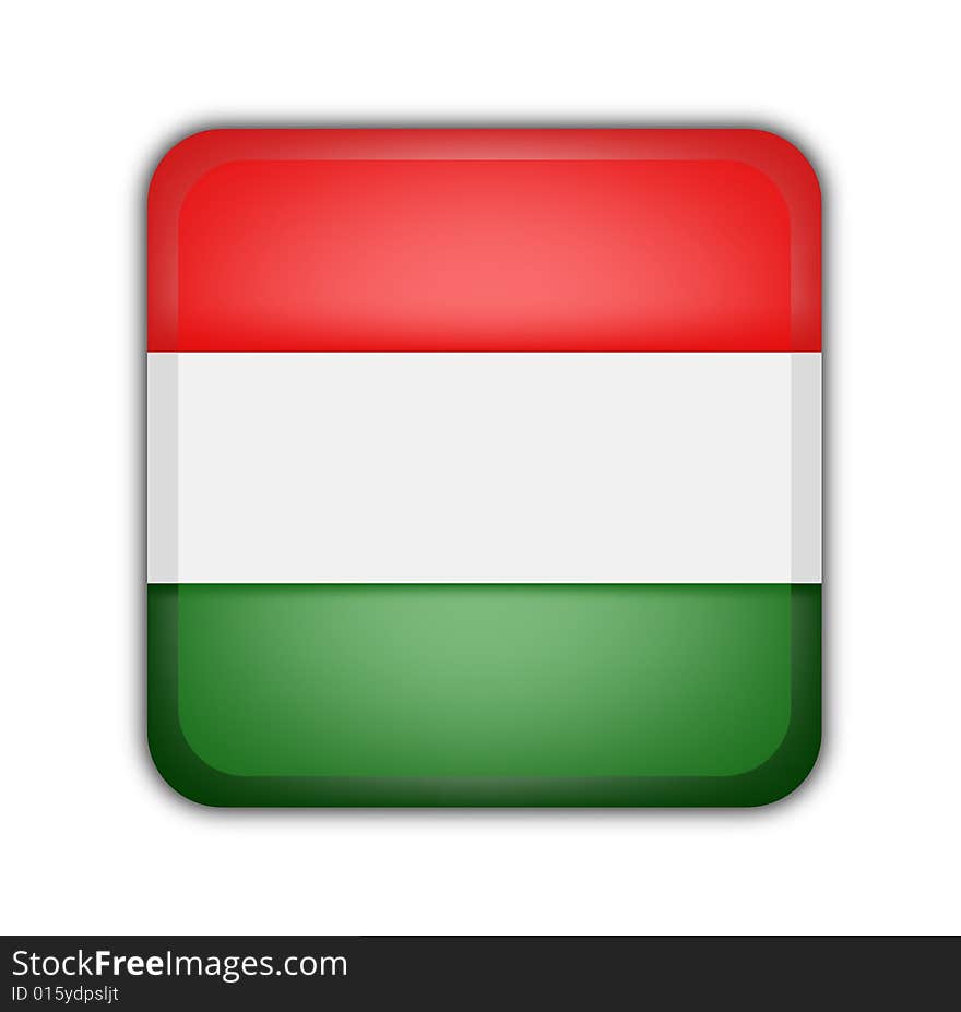 Flag of hungary, square button on white background