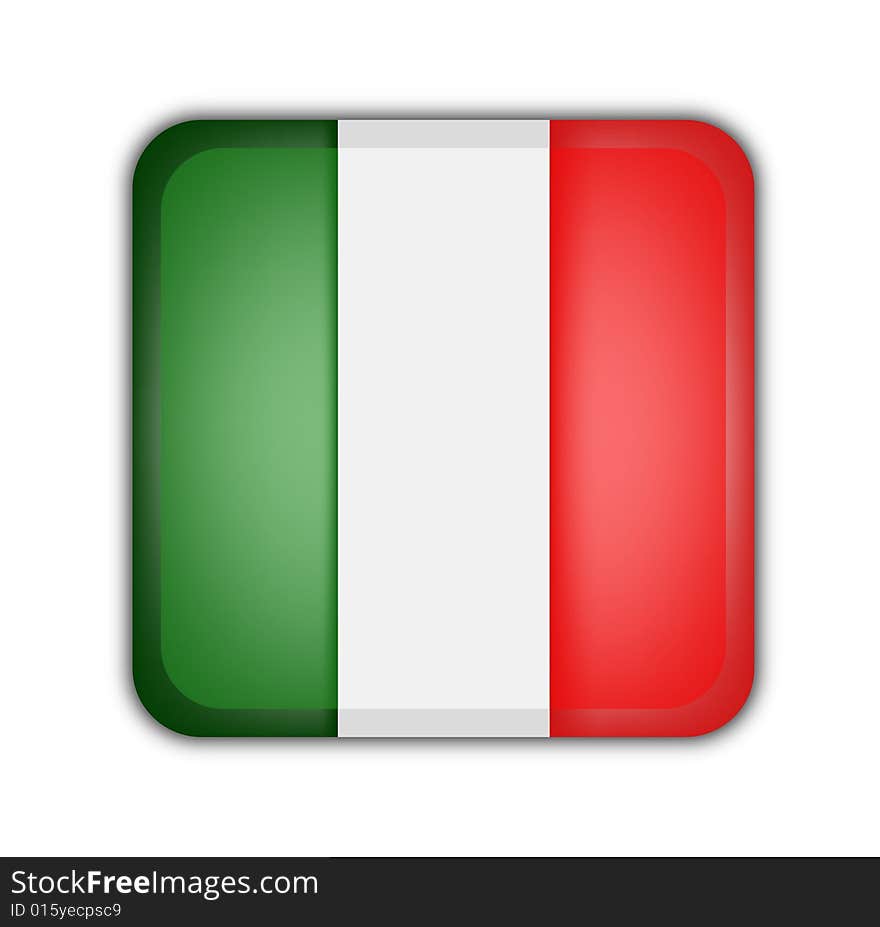 Flag of italy, square button on white background