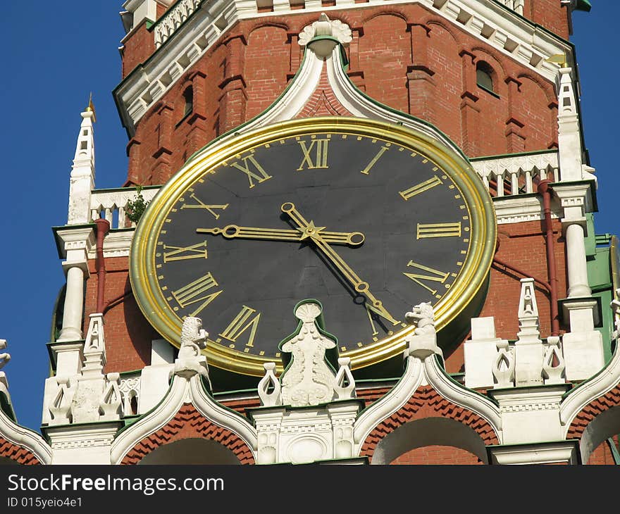 Shoot of red square, shot of spaskaya tower clocks, Moskow. Shoot of red square, shot of spaskaya tower clocks, Moskow