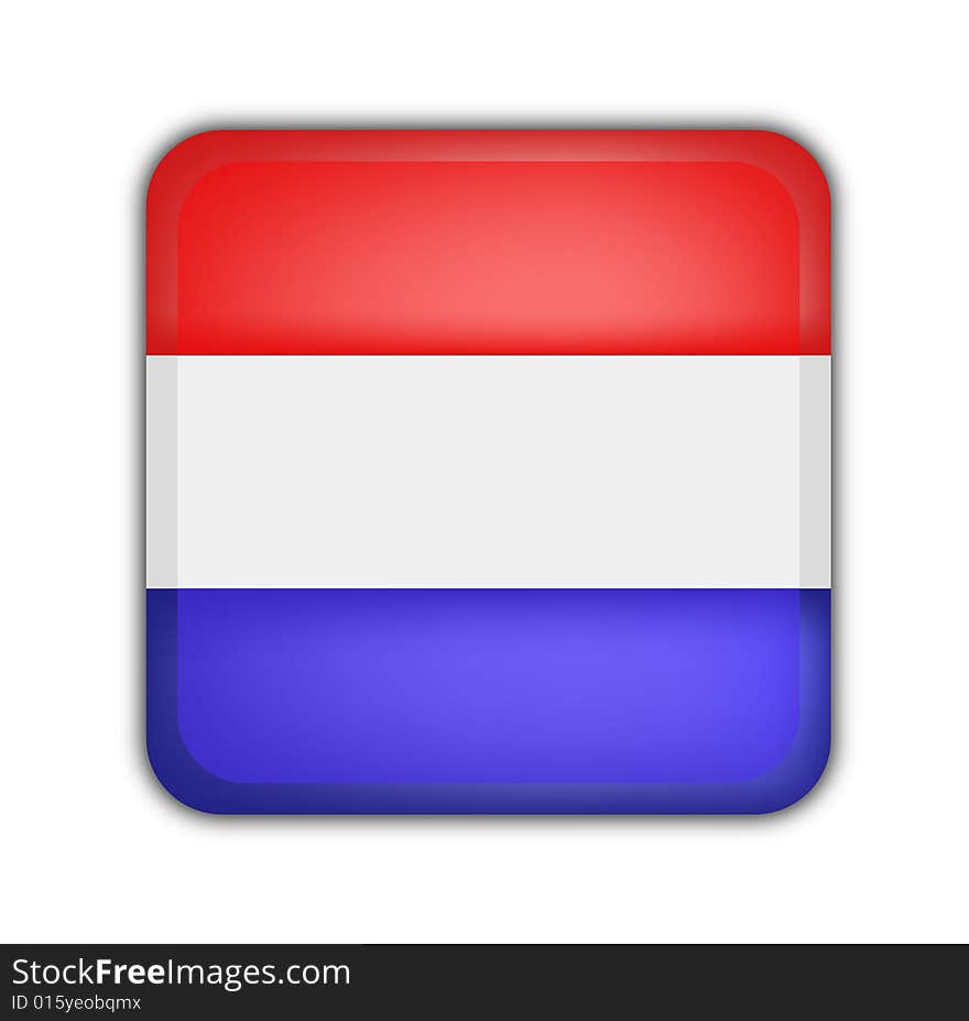 Flag of netherlands, square button on white background