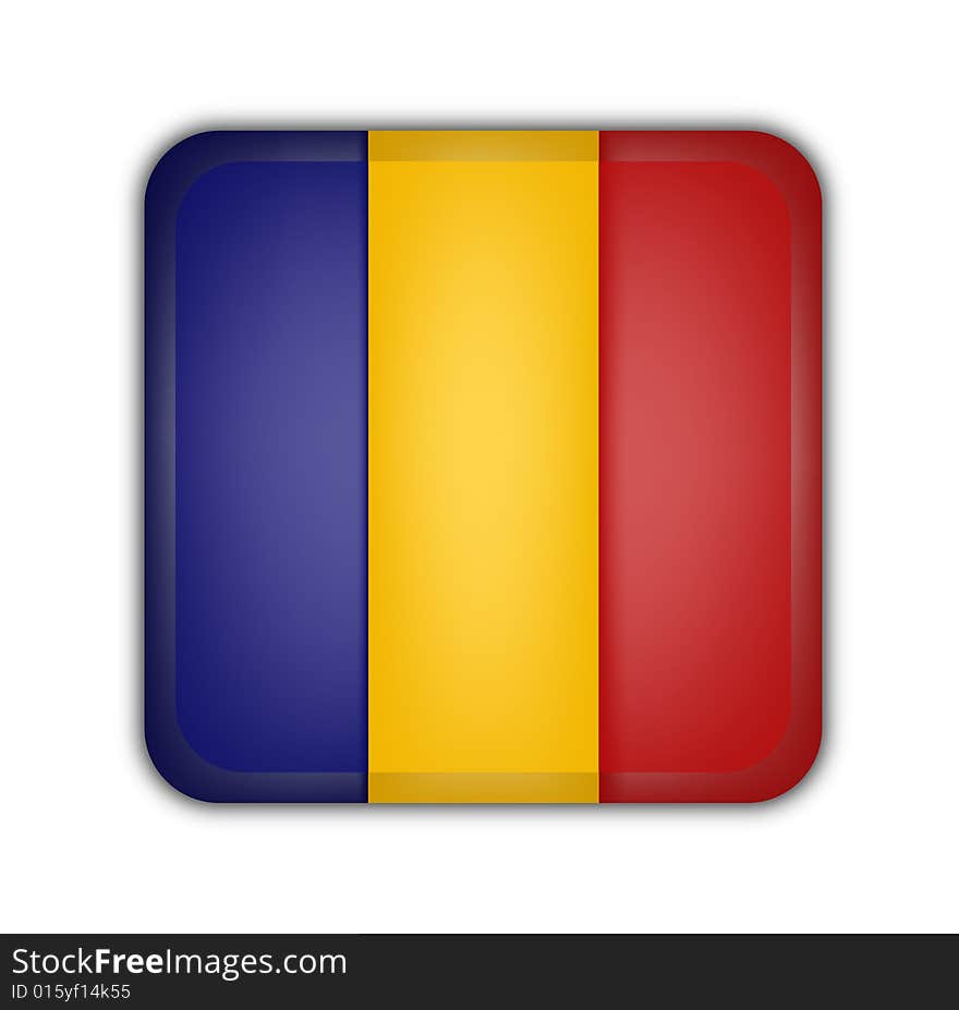 Flag of rumania, square button on white background