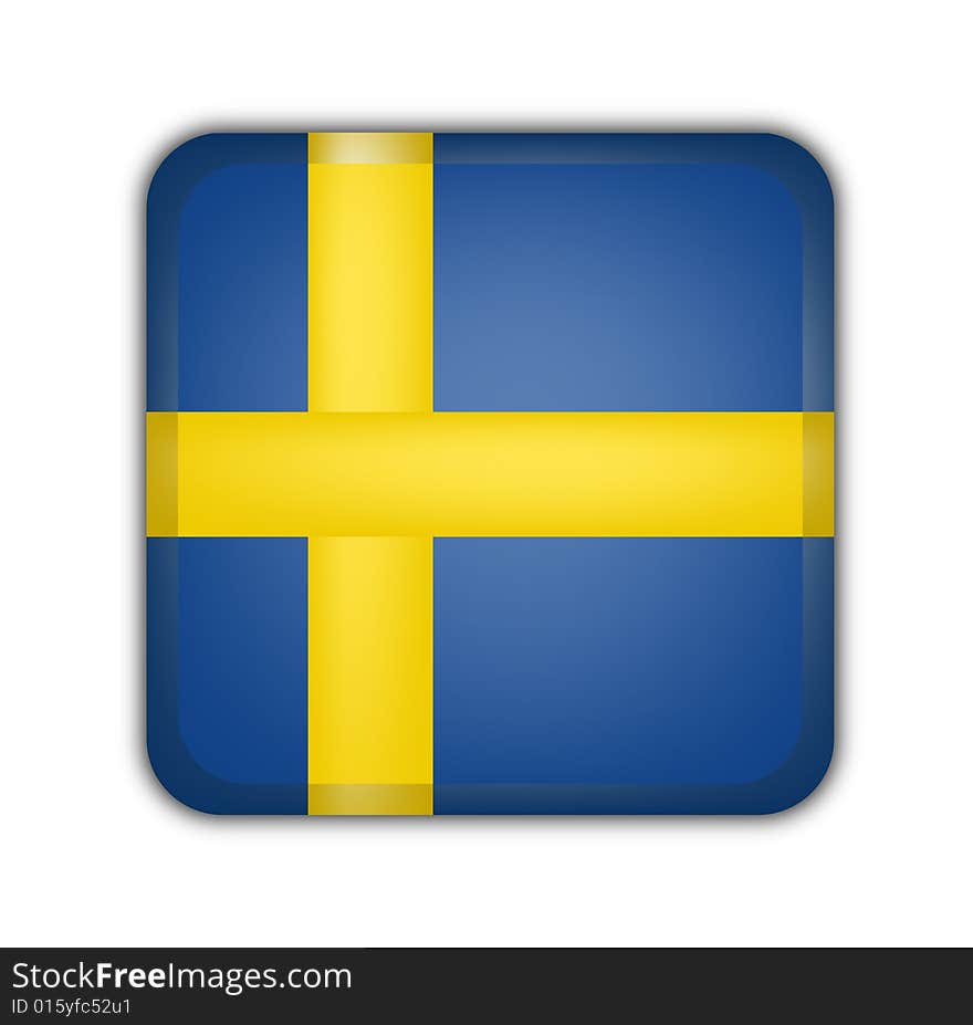 Flag of sweeden, square button on white background