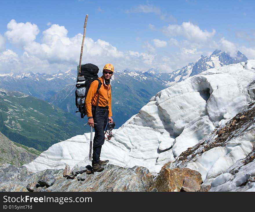 Mountain-climber in high caucasus mountains