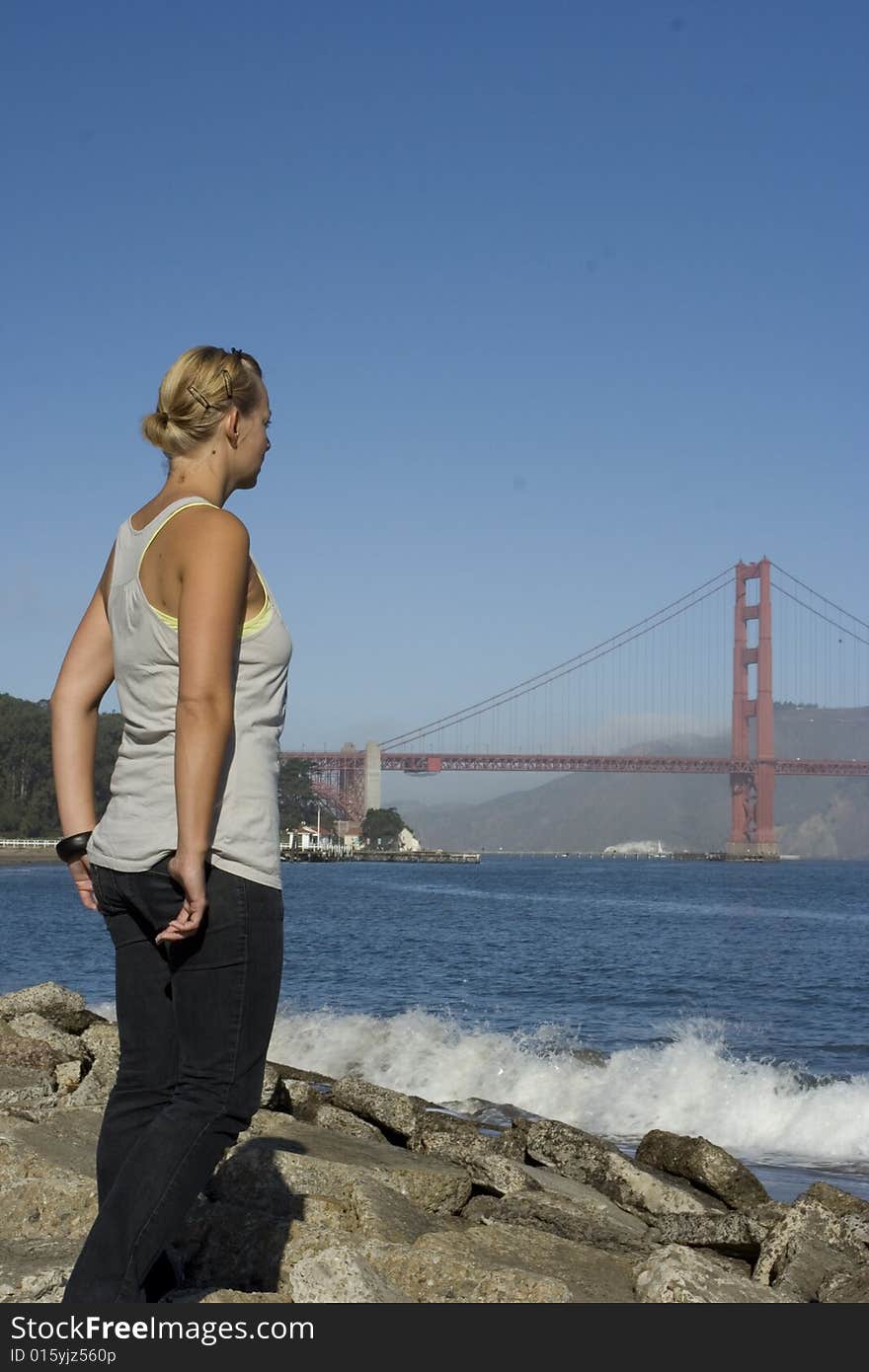 Woman Staring At Golden Gate