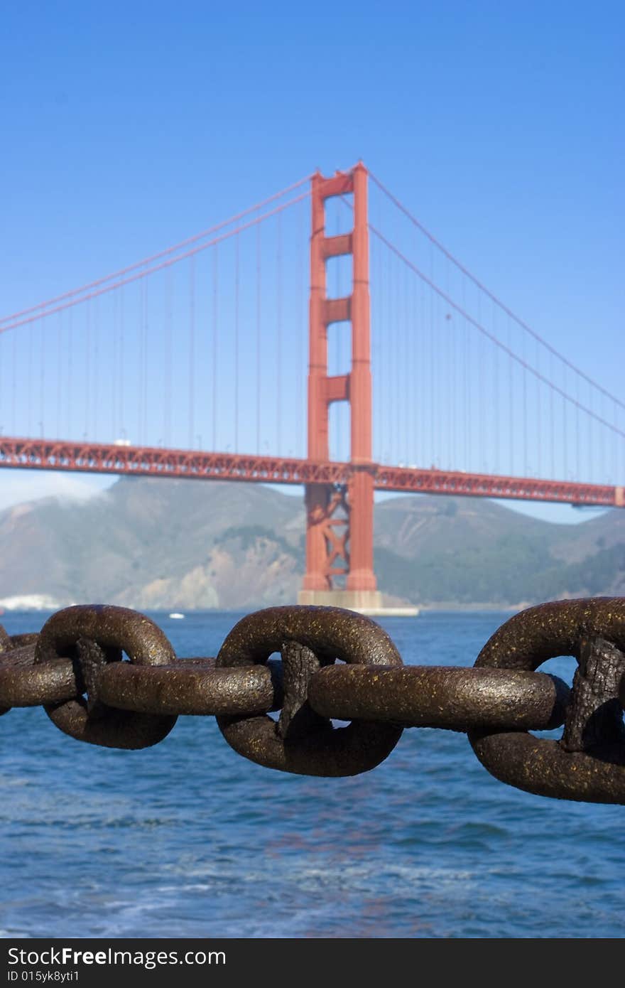 A chain before the golden gate bridge. A chain before the golden gate bridge.