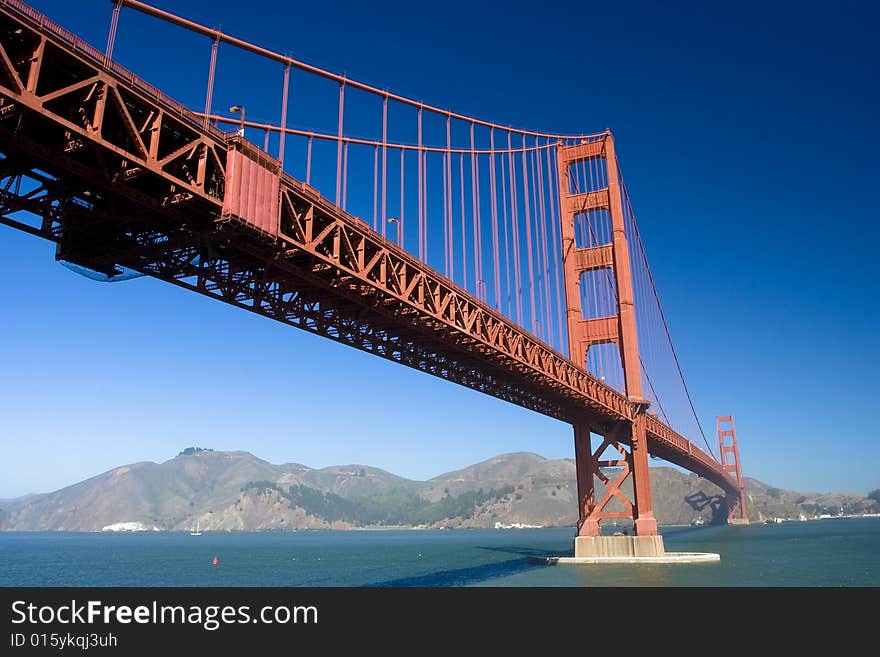 The golden gate bridge taken from up close. The golden gate bridge taken from up close