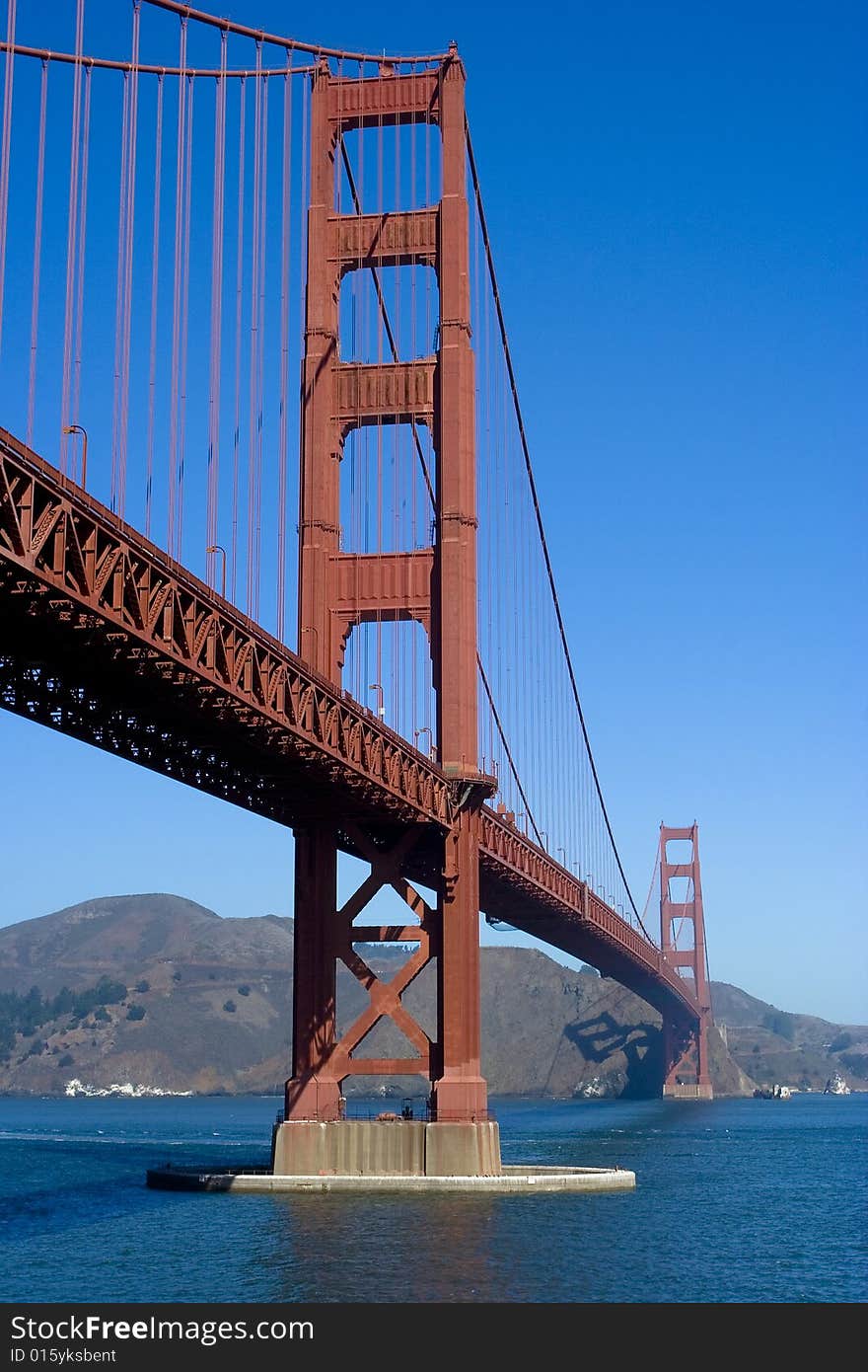 Picture of the golden gate bridge taken from the side. Picture of the golden gate bridge taken from the side