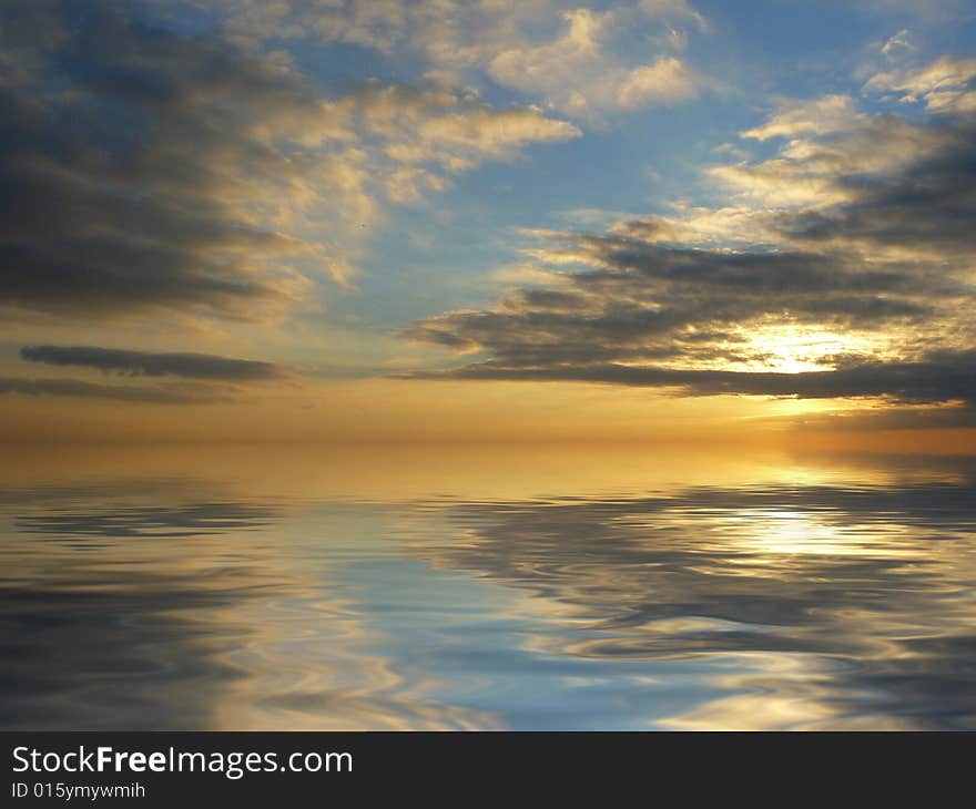 Sunset with clouds over water. Sunset with clouds over water