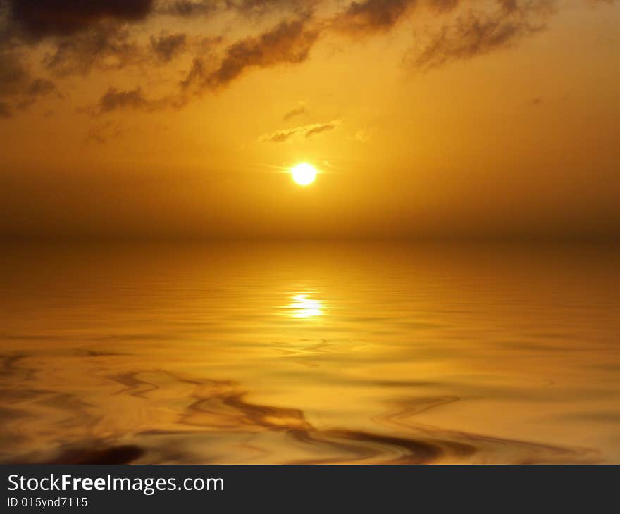 Sunset with clouds over water. Sunset with clouds over water