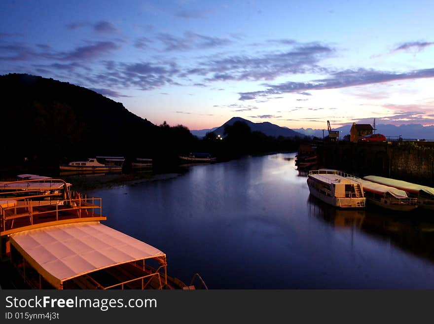 Montengro,Skadar lake,Virpaza city,early morning. Montengro,Skadar lake,Virpaza city,early morning