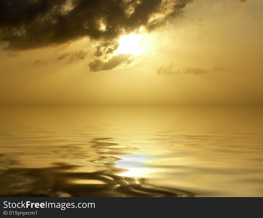 Sunset with clouds over water. Sunset with clouds over water