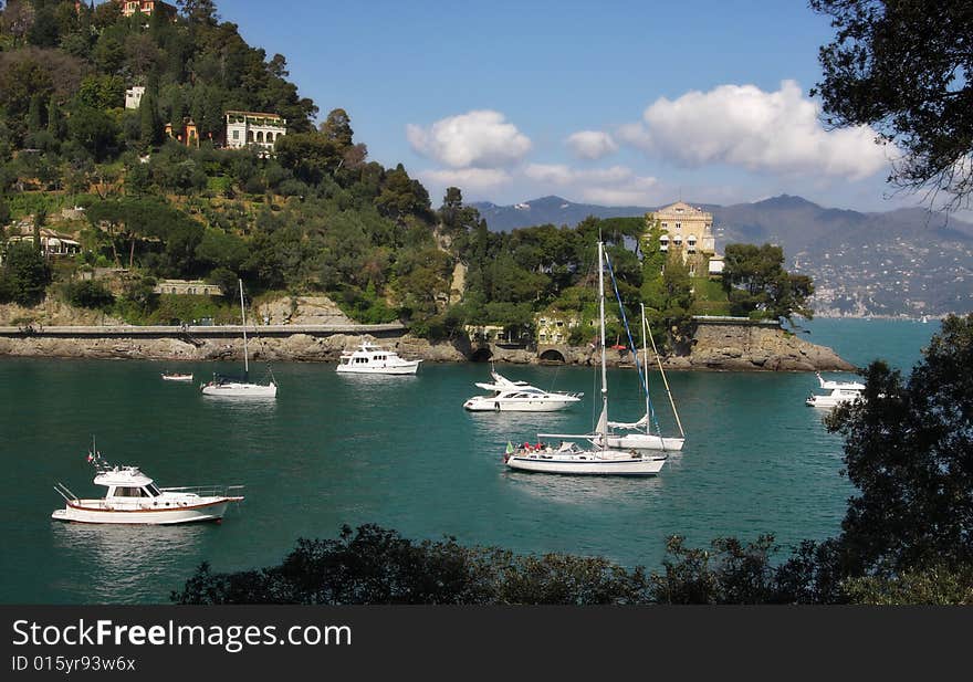 View on Portofino-small village on Mediterranean sea in Italy. View on Portofino-small village on Mediterranean sea in Italy.