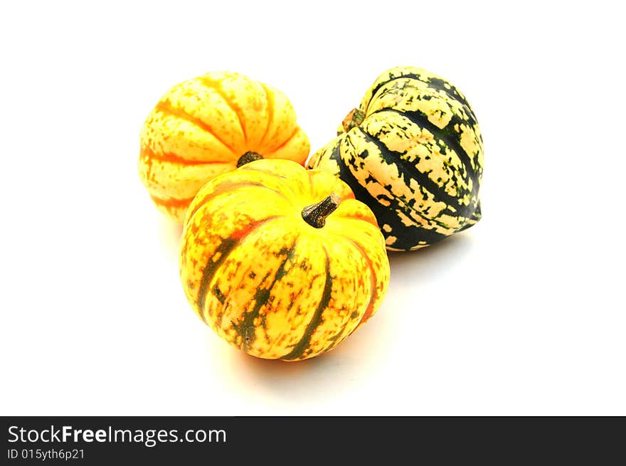 A shot of some seasonal squashes on white